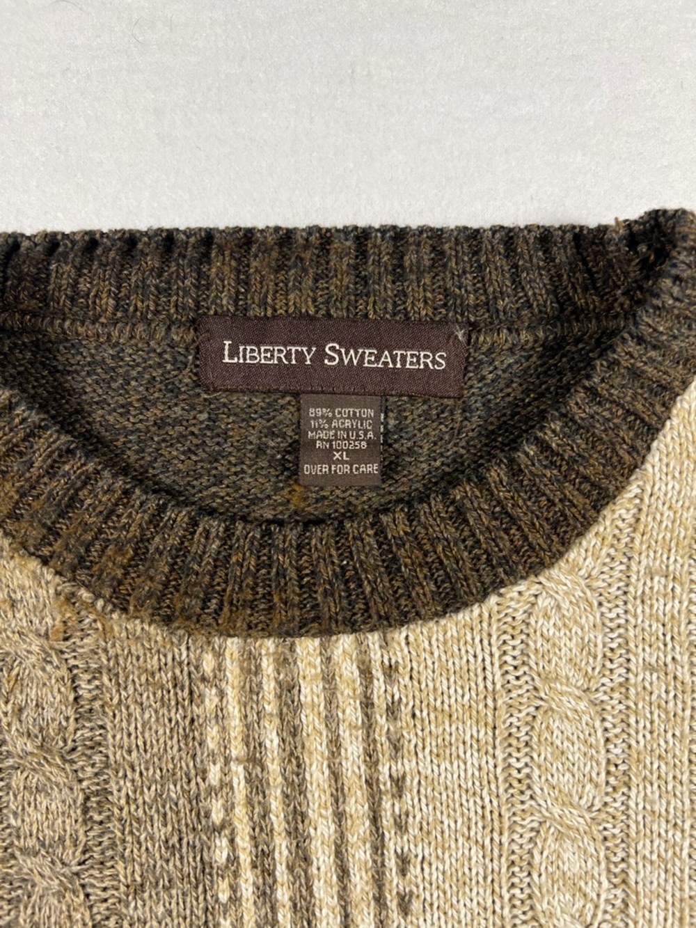 Vintage 90s Cable Tight Knit Brown Pullover Crewneck Sweater Men Size XL - Picture 4 of 8